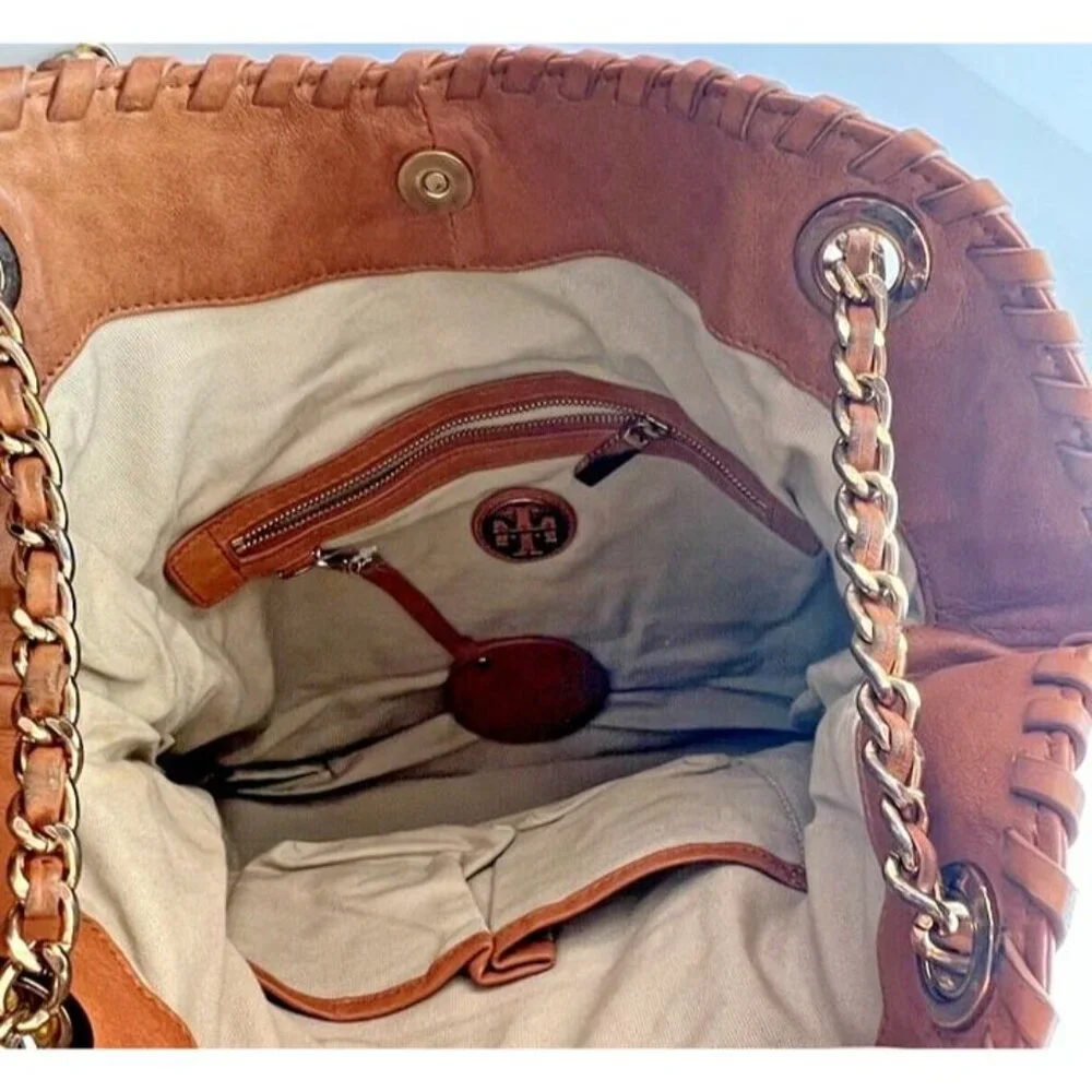 Designer Tory Burch Marion Brown‎ Leather Slouchy Boho Western Classic Purse